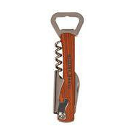 Wooden bottle opener and wine corkscrew product image on white background